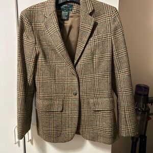 Ralph Lauren Brown Plaid Wool Blazer